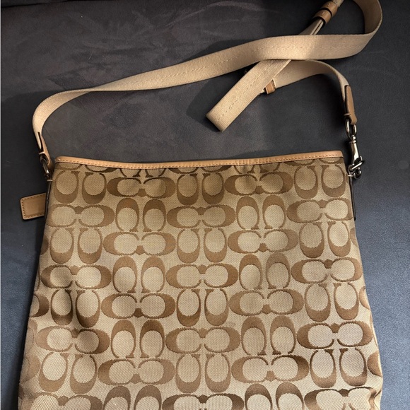 Coach Tan/Brown Crossbody Bag with Pink Center Stripe - Picture 3 of 10